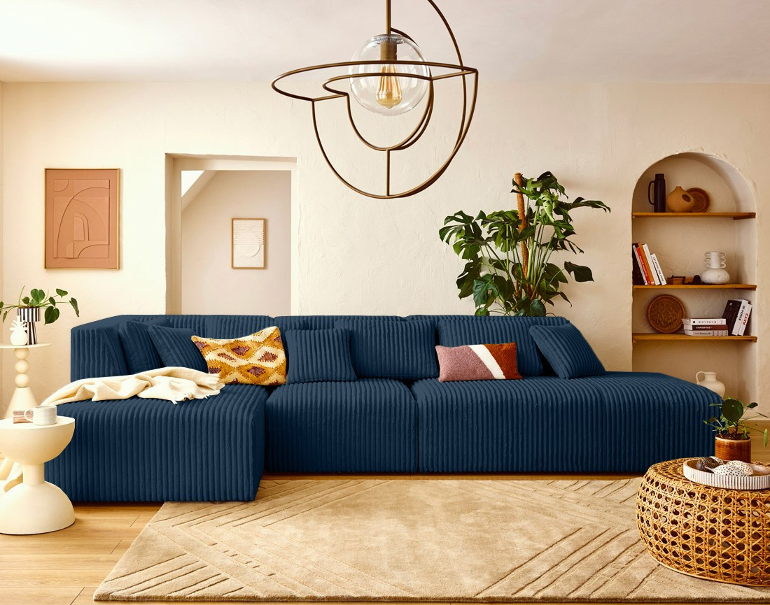 Module d'assise méridienne gauche en velours côtelé grosses côtes Victoire