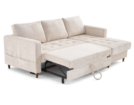 Canapé d'angle droit 4 places convertible avec coffre en velours texturé Anna