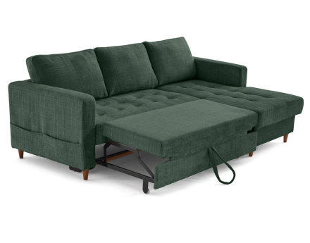 Canapé d'angle droit 4 places convertible avec coffre en velours texturé Anna