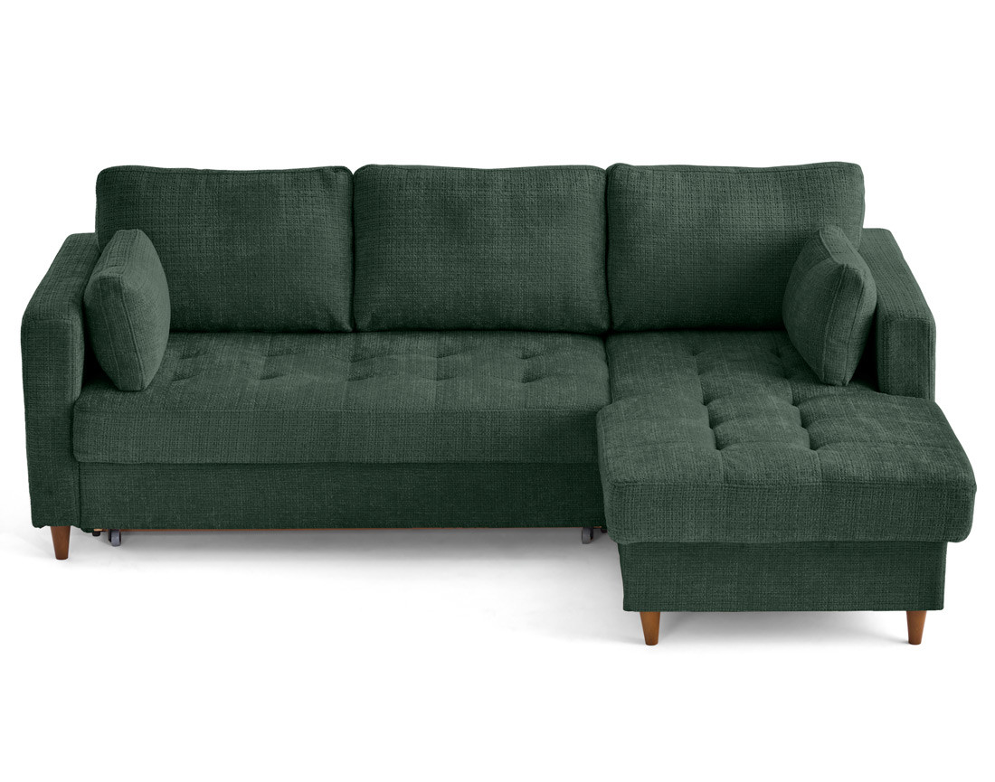 Canapé d'angle droit 4 places convertible avec coffre en velours texturé Anna