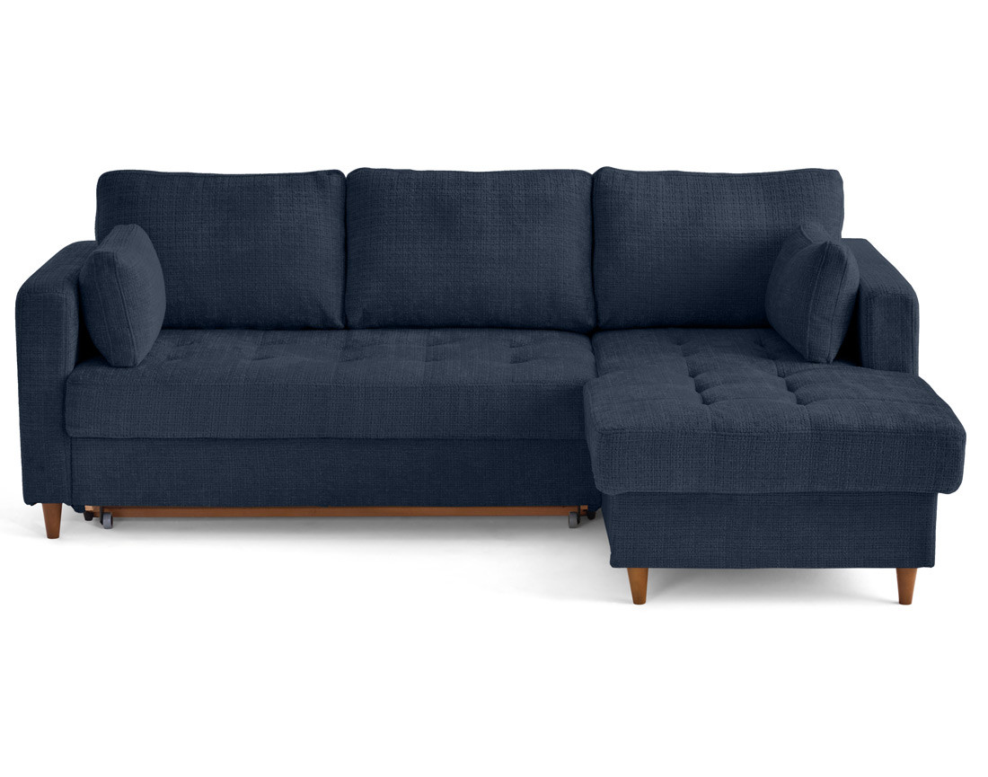 Canapé d'angle droit 4 places convertible avec coffre en velours texturé Anna