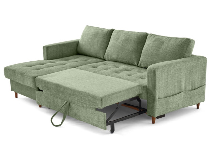 Canapé d'angle gauche 4 places convertible avec coffre en velours texturé Anna