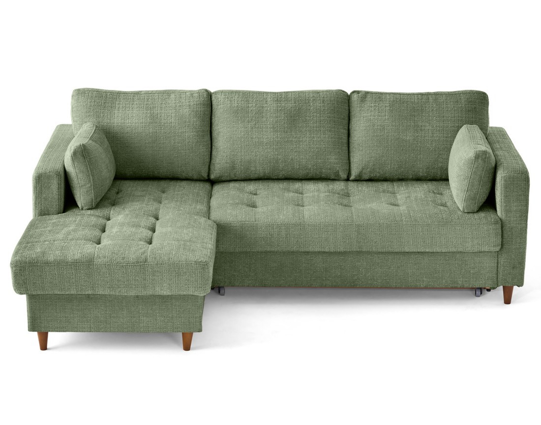 Canapé d'angle gauche 4 places convertible avec coffre en velours texturé Anna