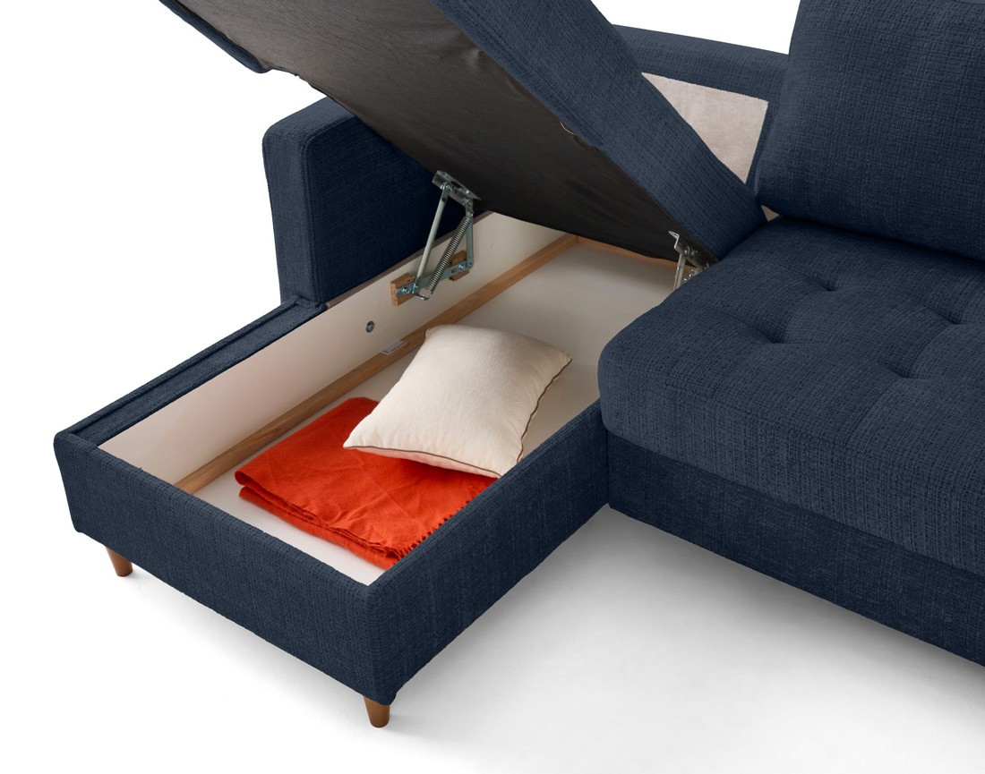 Canapé d'angle gauche 4 places convertible avec coffre en velours texturé Anna