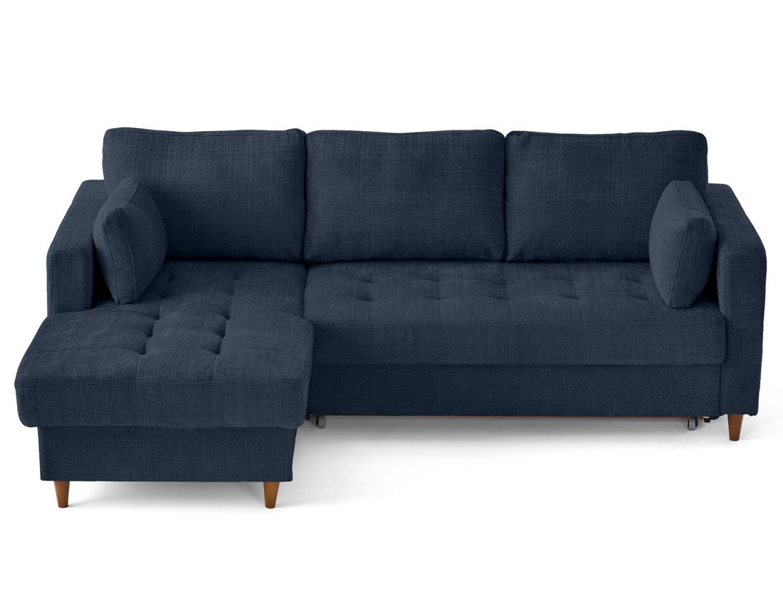 Canapé d'angle gauche 4 places convertible avec coffre en velours texturé Anna