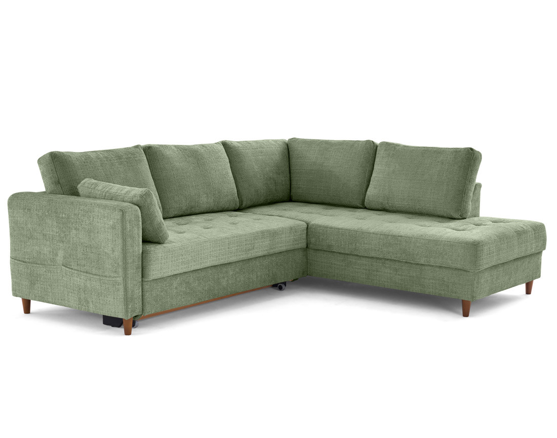 Canapé d'angle droit 5 places convertible en velours texturé Anna