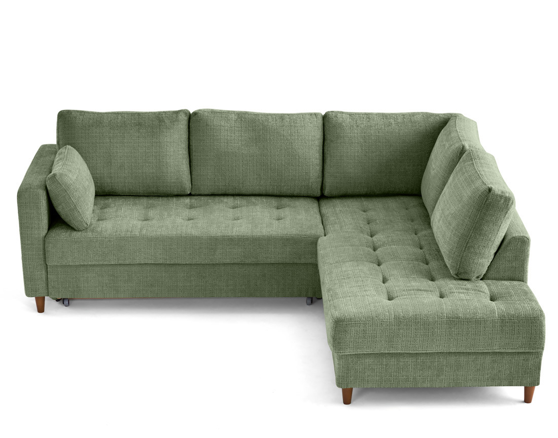 Canapé d'angle droit 5 places convertible en velours texturé Anna