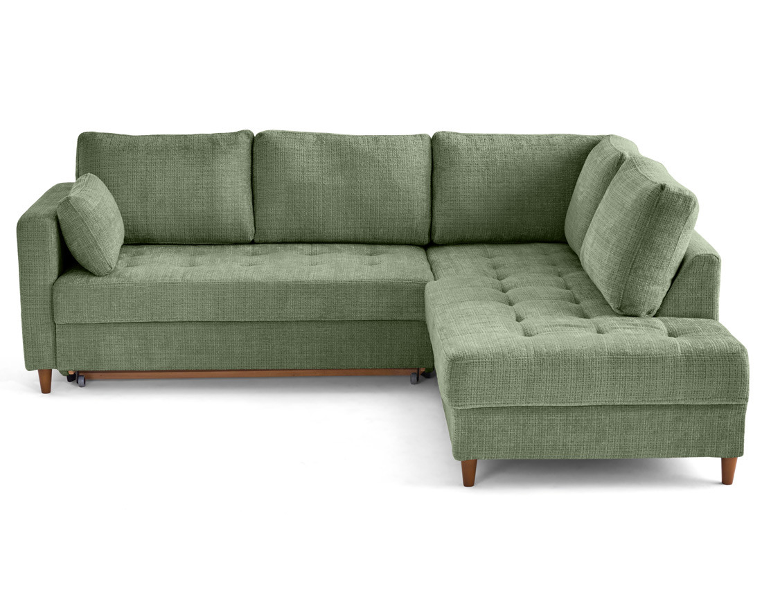 Canapé d'angle droit 5 places convertible en velours texturé Anna