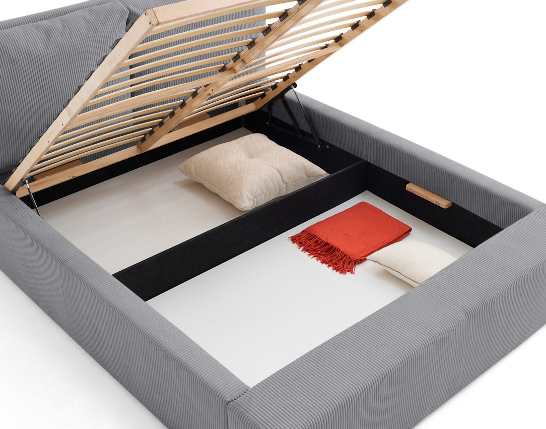 Lit coffre 140x190 en velours côtelé sommier inclus Pivoine