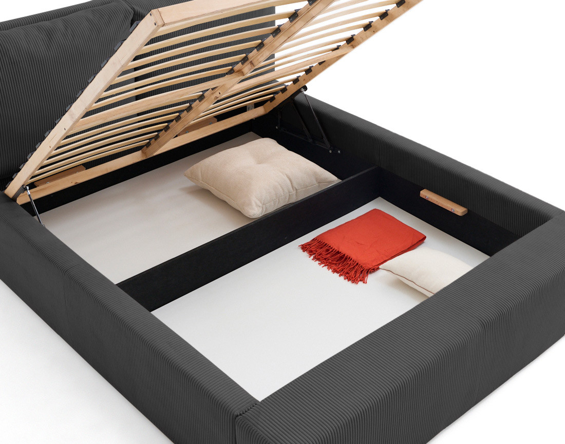 Lit coffre 140x190 en velours côtelé sommier inclus Pivoine