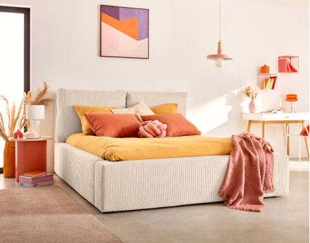 Lit coffre 160x200 en velours côtelé sommier inclus Pivoine