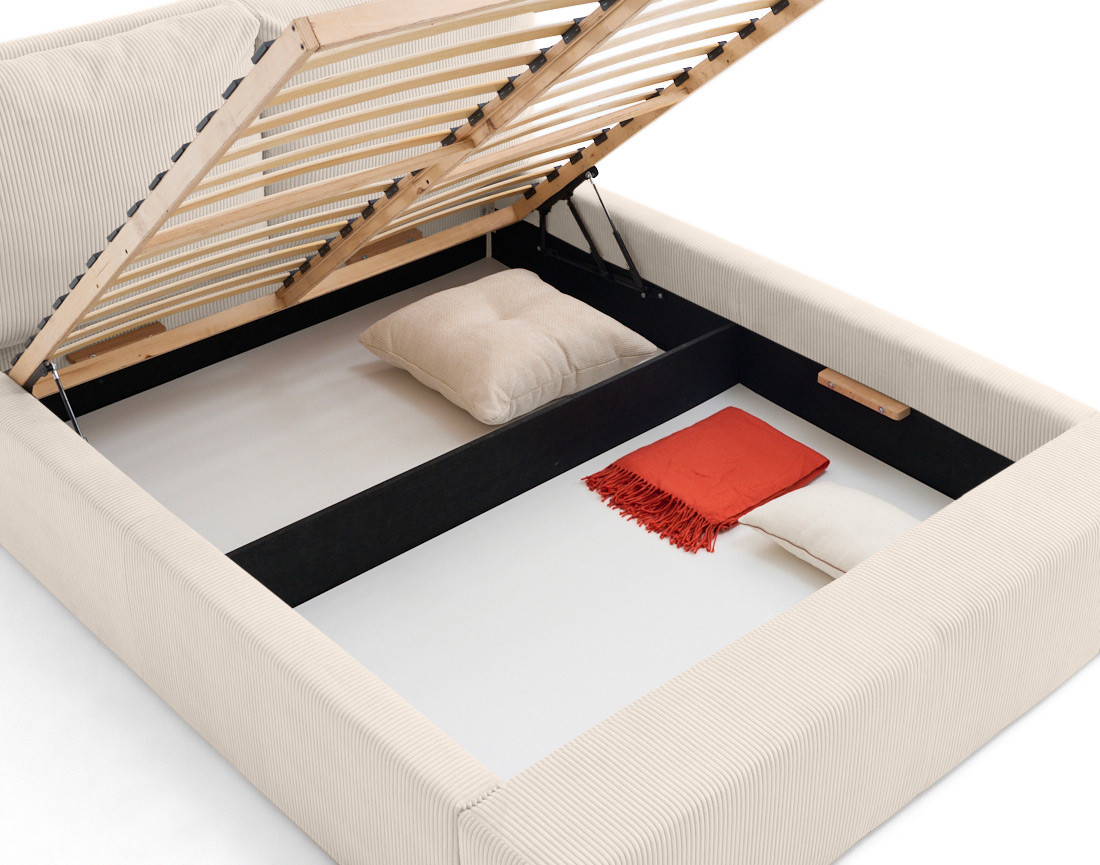 Lit coffre 160x200 en velours côtelé sommier inclus Pivoine