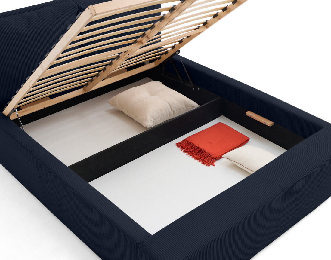 Lit coffre 160x200 en velours côtelé sommier inclus Pivoine