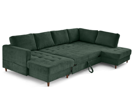 Canapé panoramique d'angle droit 7 places convertible avec coffre en velours texturé Anna