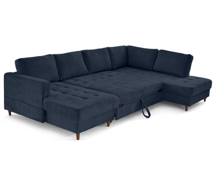 Canapé panoramique d'angle droit 7 places convertible avec coffre en velours texturé Anna