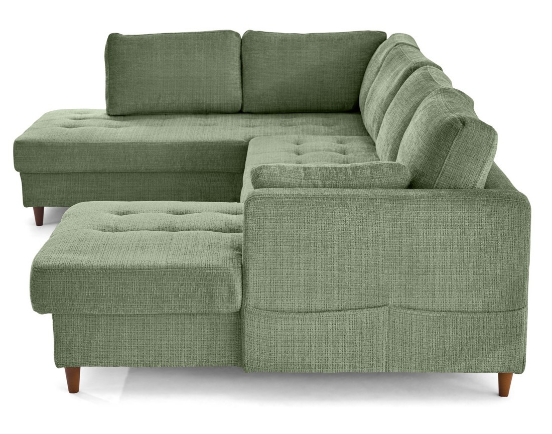 Canapé panoramique d'angle gauche 7 places convertible avec coffre en velours texturé Anna