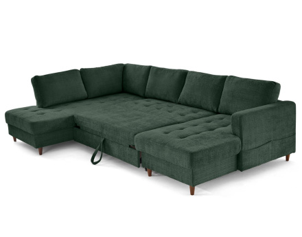 Canapé panoramique d'angle gauche 7 places convertible avec coffre en velours texturé Anna