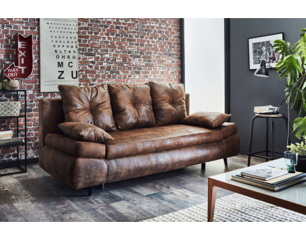 Larson - Canapé droit 3 places convertible - avec coffre de rangement - style industriel