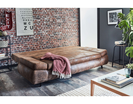 Larson - Canapé droit 3 places convertible - avec coffre de rangement - style industriel