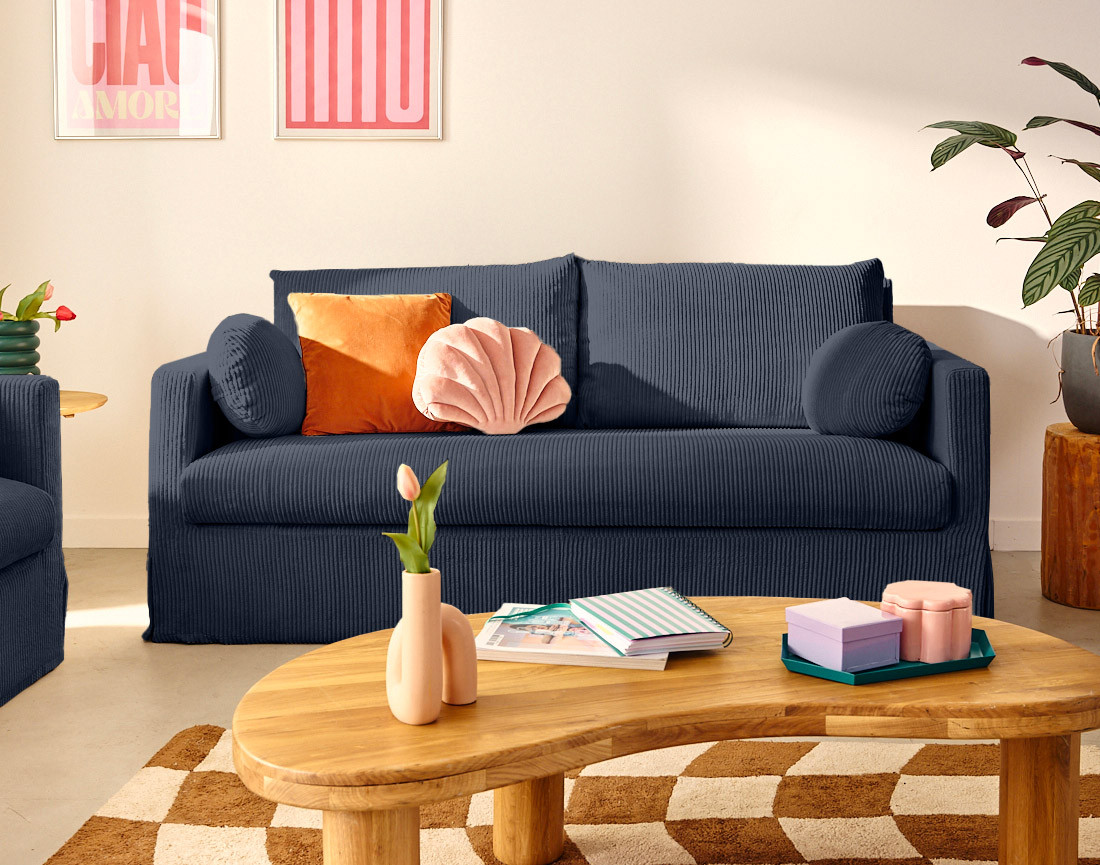 Housse en velours côtelé pour canapé 3 places Serena