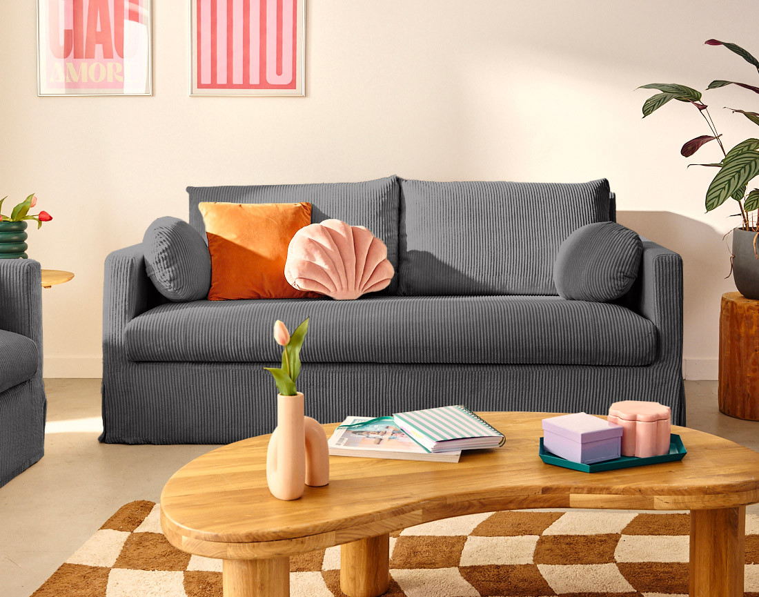 Housse en velours côtelé pour canapé 3 places Serena