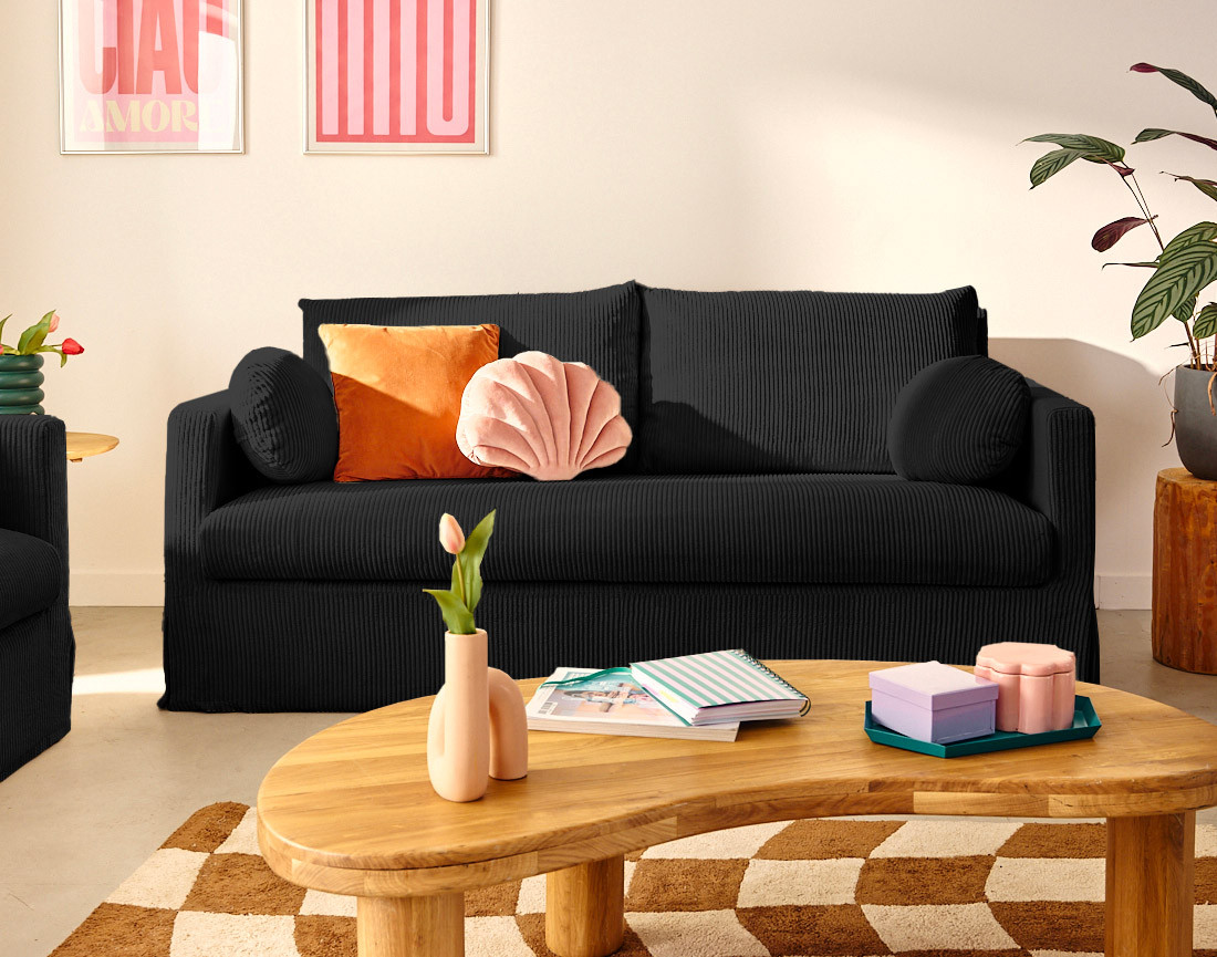 Housse en velours côtelé pour canapé 3 places Serena