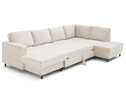 Canapé panoramique d'angle droit 7 places convertible avec coffre en fausse fourrure Jake