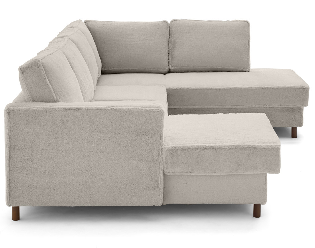 Canapé panoramique d'angle droit 7 places convertible avec coffre en fausse fourrure Jake