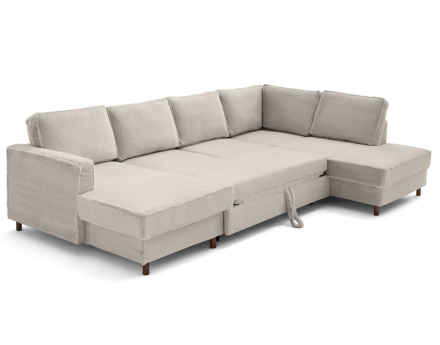 Canapé panoramique d'angle droit 7 places convertible avec coffre en fausse fourrure Jake