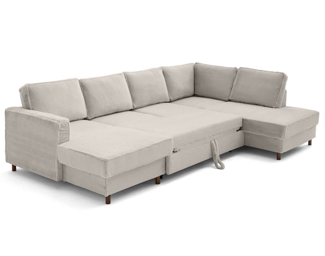 Canapé panoramique d'angle droit 7 places convertible avec coffre en fausse fourrure Jake