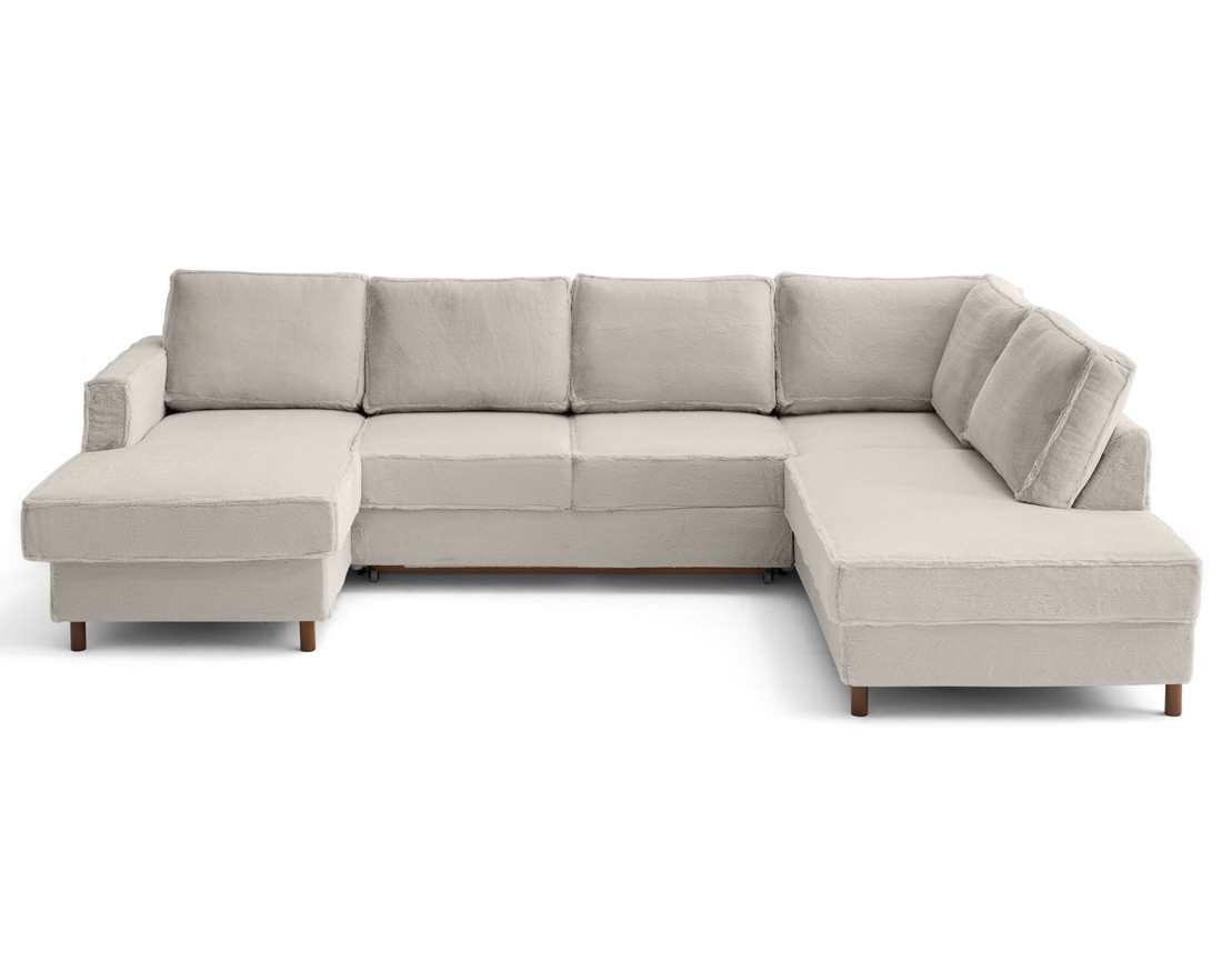 Canapé panoramique d'angle droit 7 places convertible avec coffre en fausse fourrure Jake