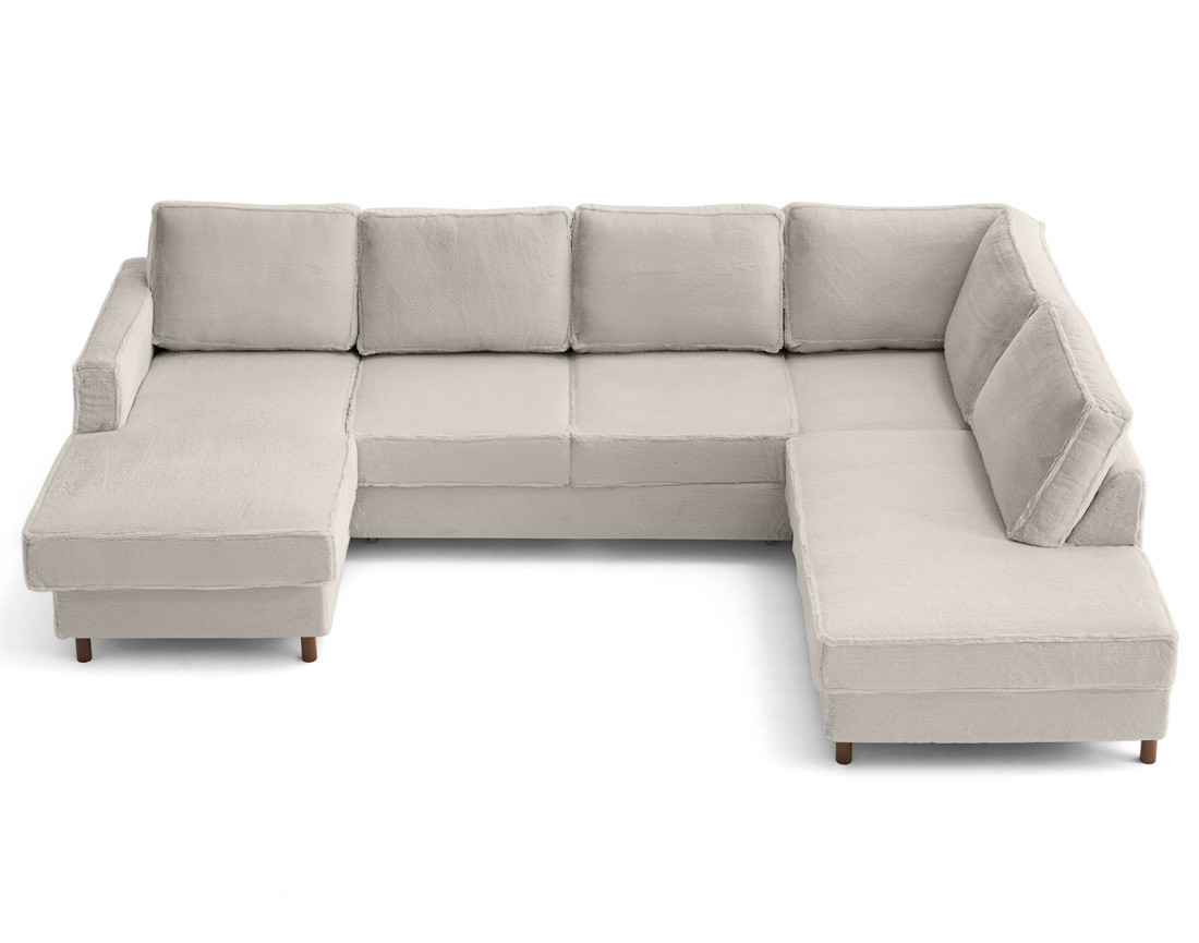 Canapé panoramique d'angle droit 7 places convertible avec coffre en fausse fourrure Jake