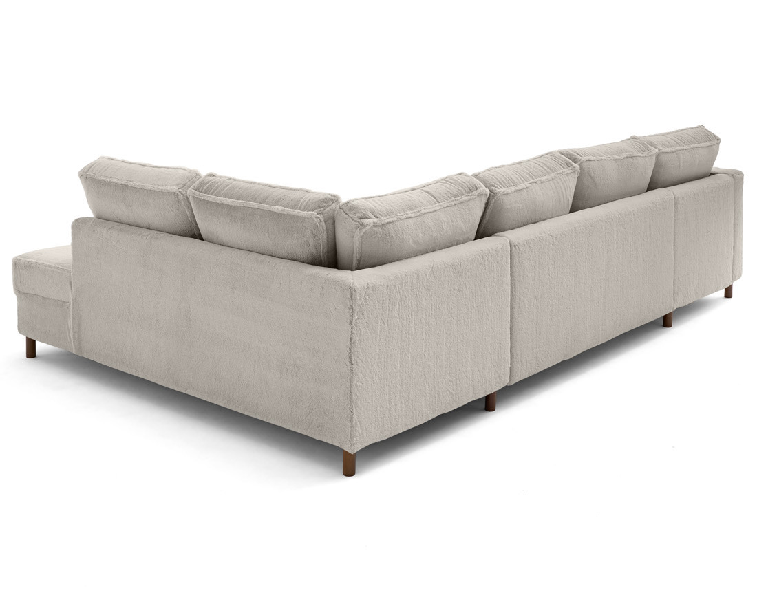 Canapé panoramique d'angle droit 7 places convertible avec coffre en fausse fourrure Jake