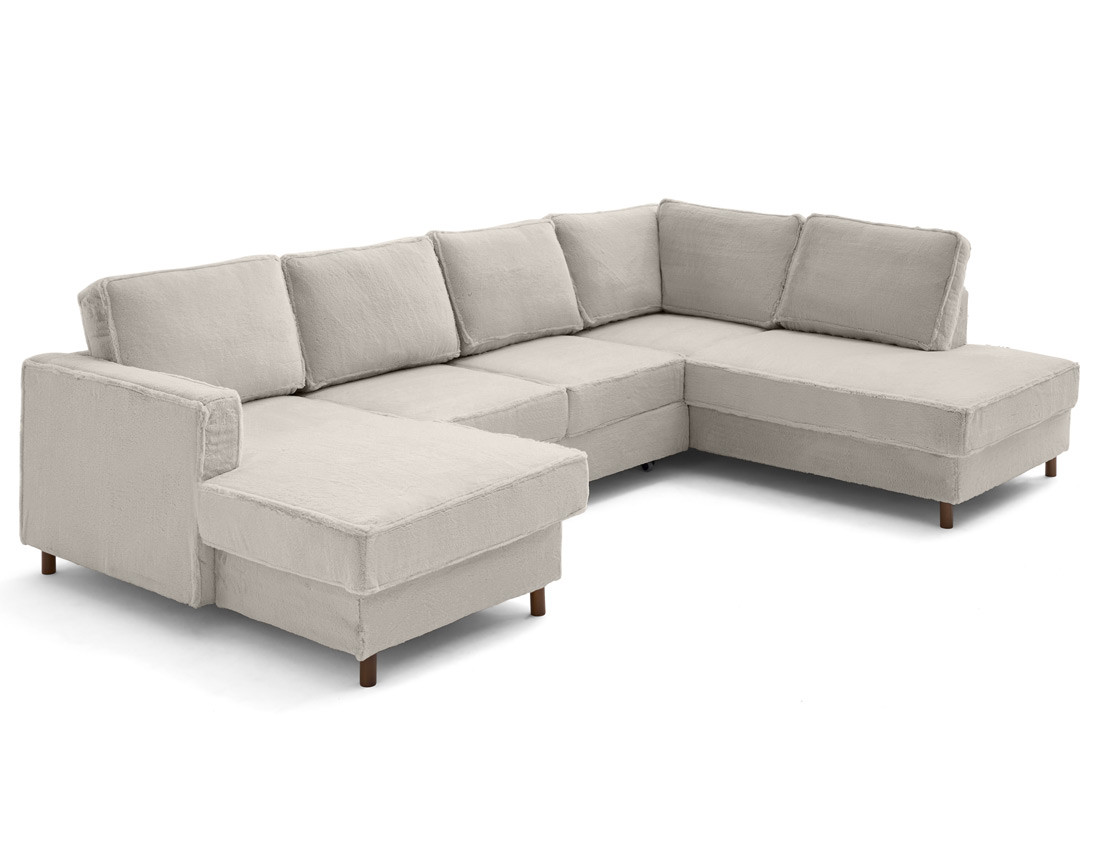 Canapé panoramique d'angle droit 7 places convertible avec coffre en fausse fourrure Jake