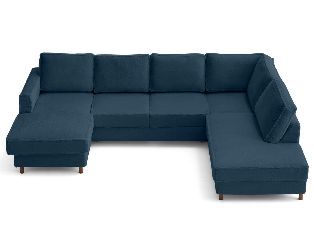 Canapé panoramique d'angle droit 7 places convertible avec coffre en fausse fourrure Jake