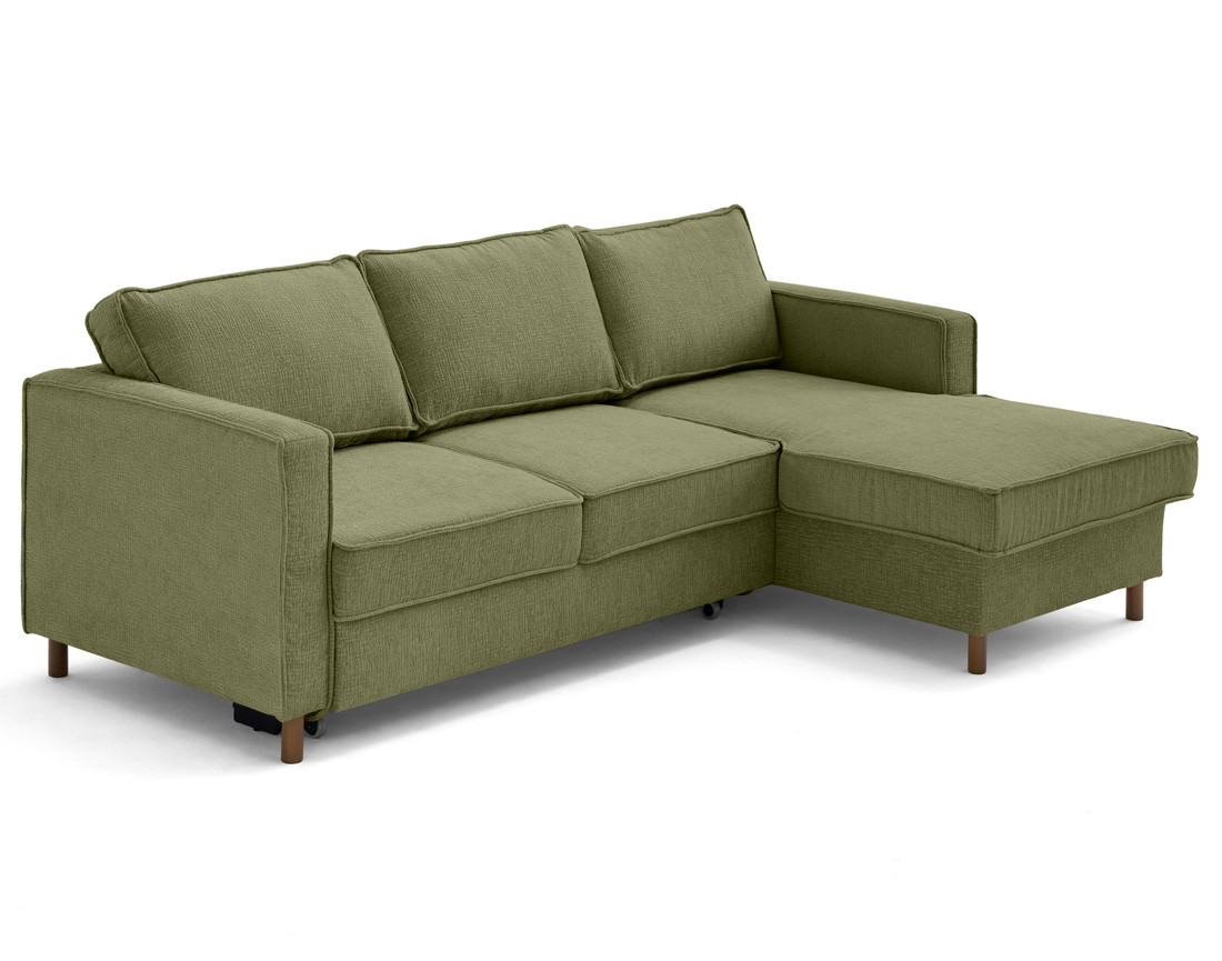 Canapé d'angle droit 4 places convertible en tissu velours relief Jake