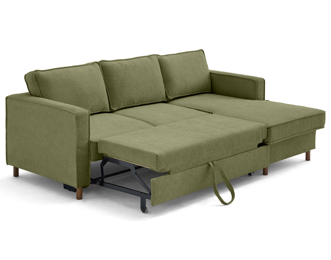 Canapé d'angle droit 4 places convertible en tissu velours relief Jake