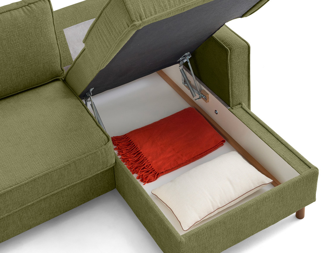 Canapé d'angle droit 4 places convertible en tissu velours relief Jake