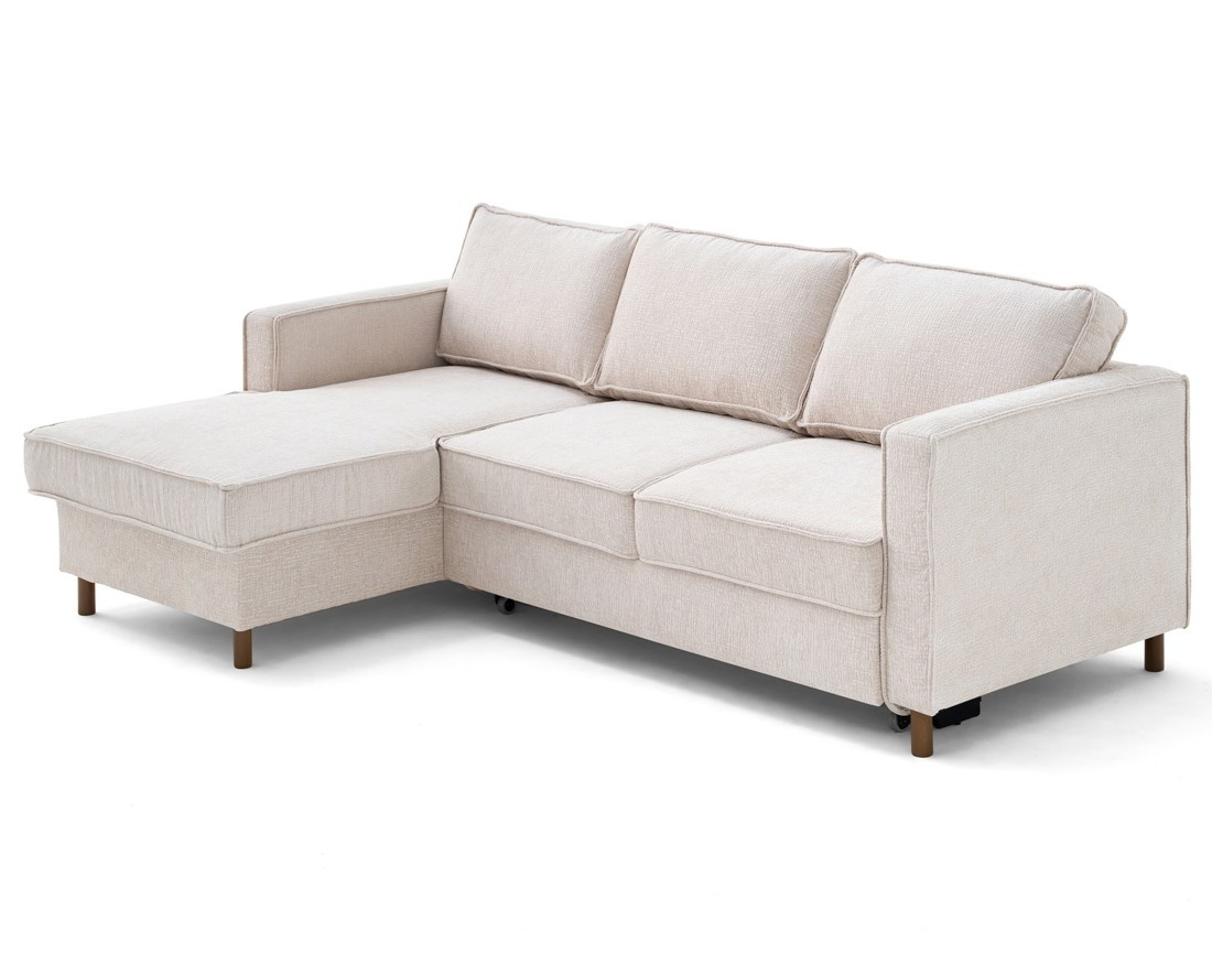 Canapé d'angle gauche 4 places convertible en tissu velours relief Jake