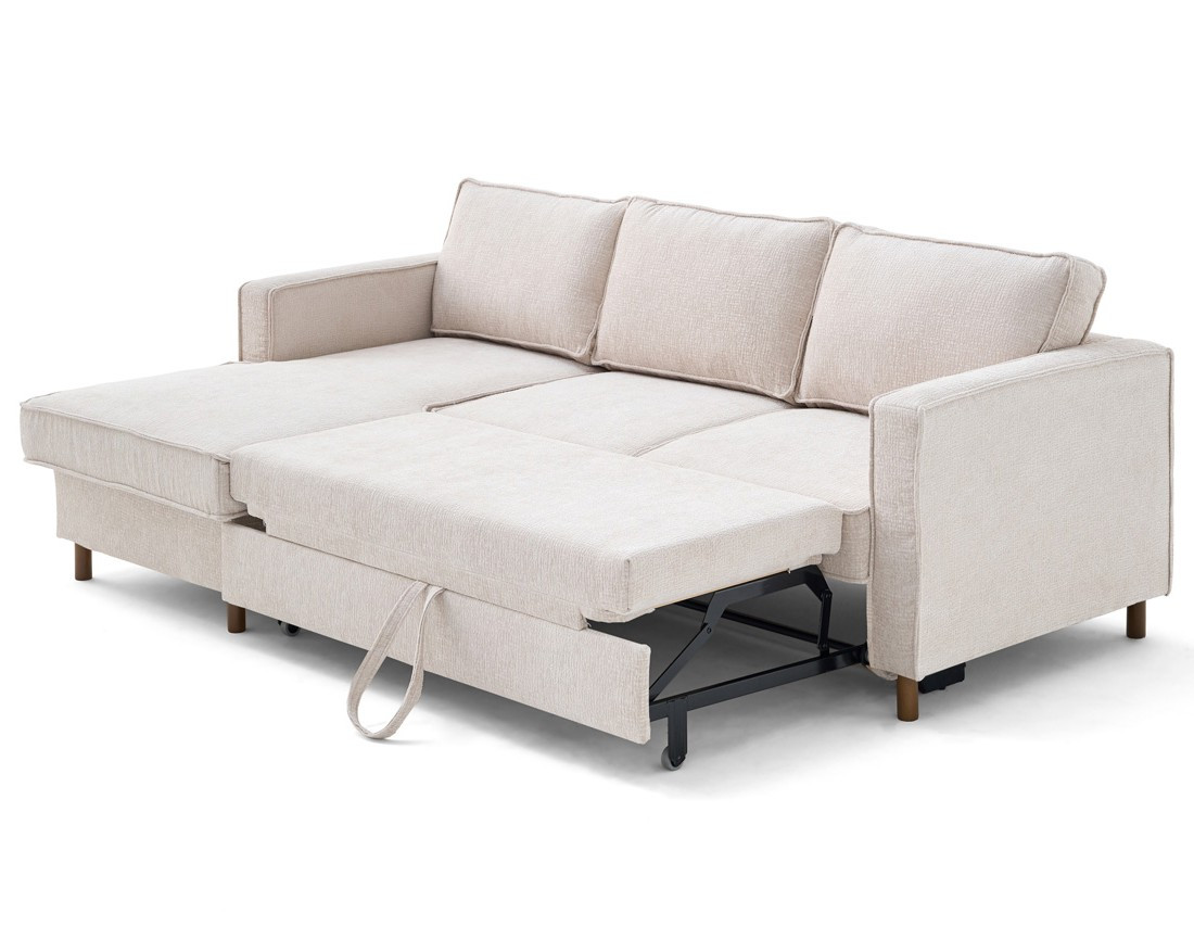 Canapé d'angle gauche 4 places convertible en tissu velours relief Jake