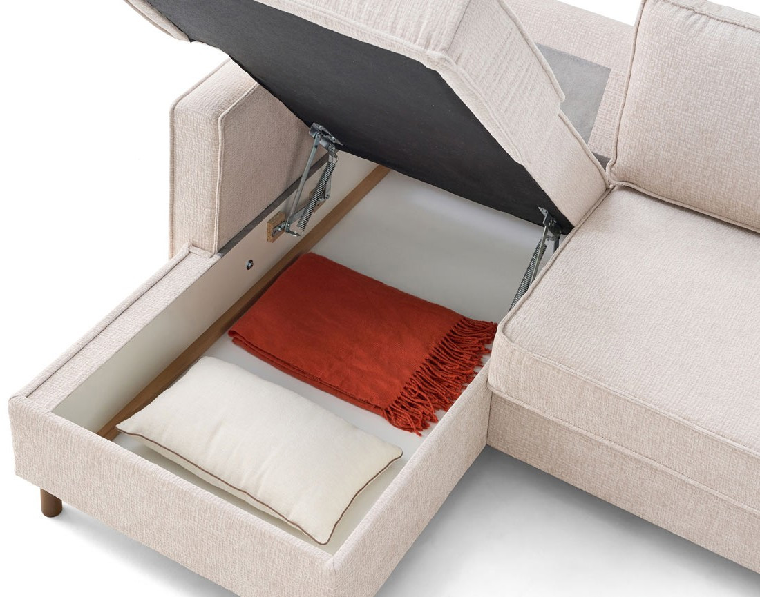 Canapé d'angle gauche 4 places convertible en tissu velours relief Jake