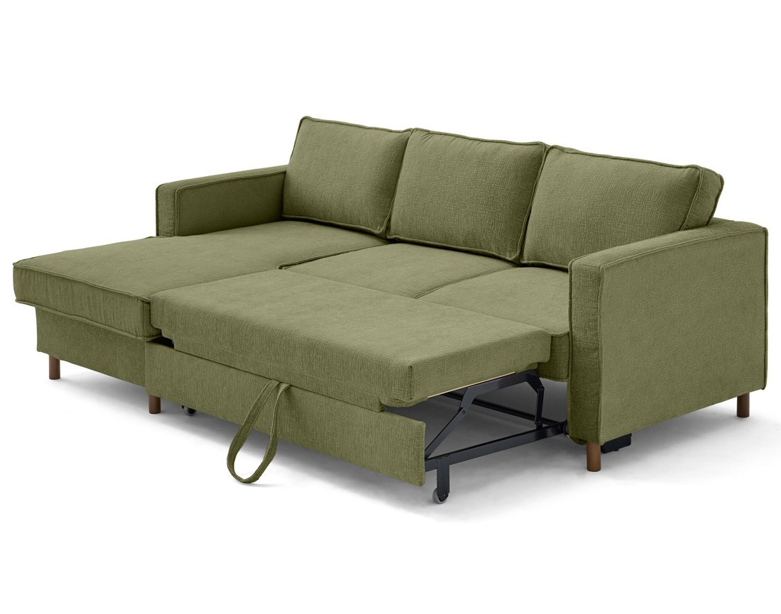 Canapé d'angle gauche 4 places convertible en tissu velours relief Jake
