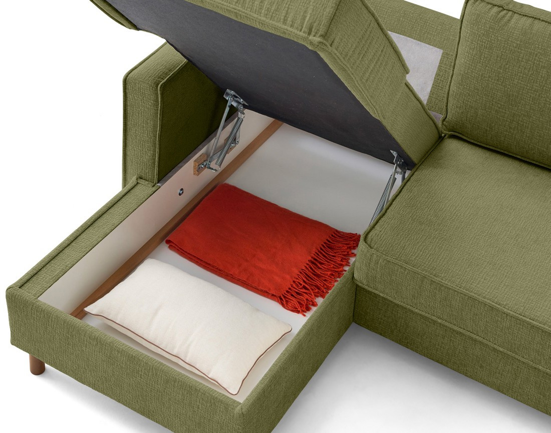Canapé d'angle gauche 4 places convertible en tissu velours relief Jake