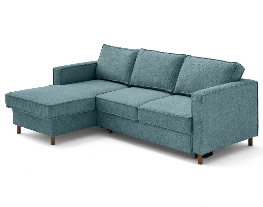 Canapé d'angle gauche 4 places convertible en tissu velours relief Jake
