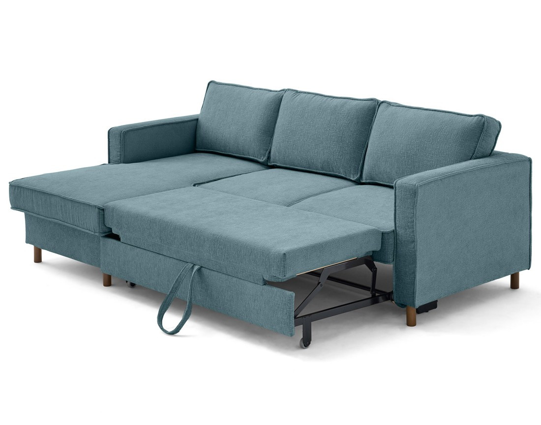 Canapé d'angle gauche 4 places convertible en tissu velours relief Jake