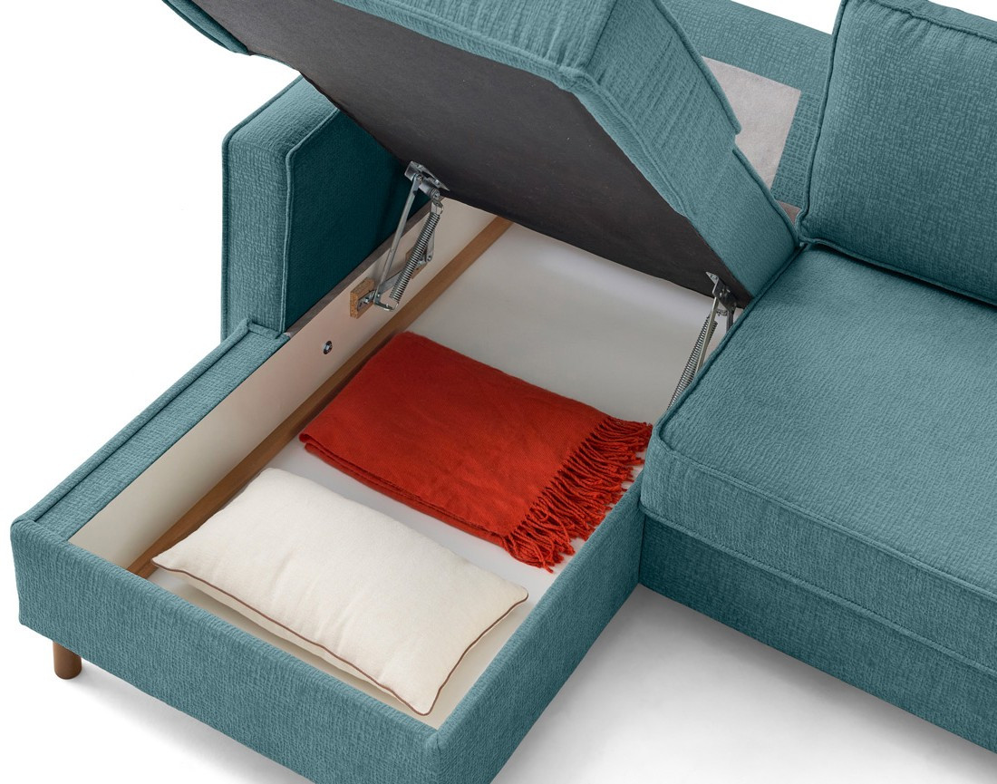 Canapé d'angle gauche 4 places convertible en tissu velours relief Jake