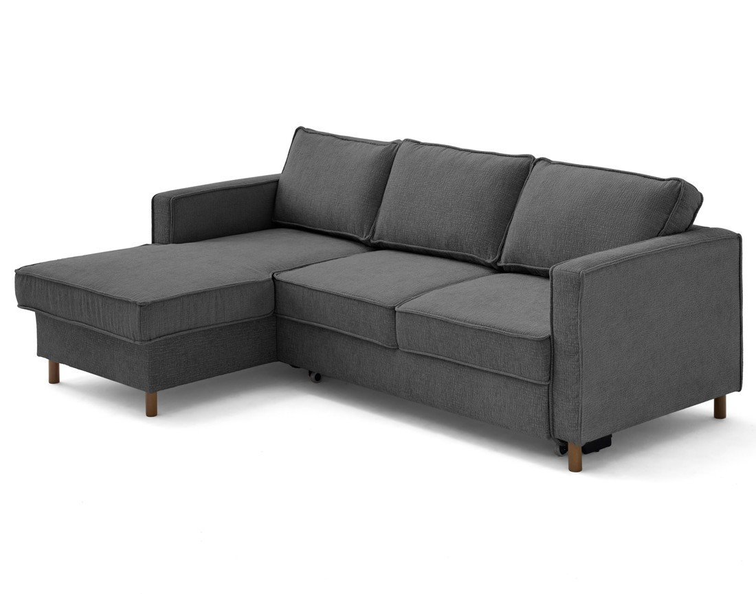 Canapé d'angle gauche 4 places convertible en tissu velours relief Jake