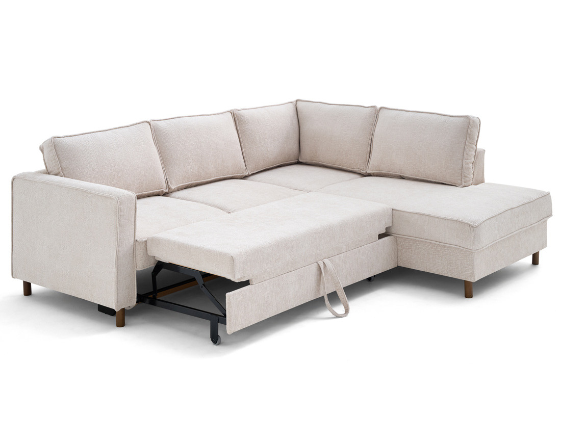 Canapé d'angle droit 5 places convertible en tissu velours relief Jake