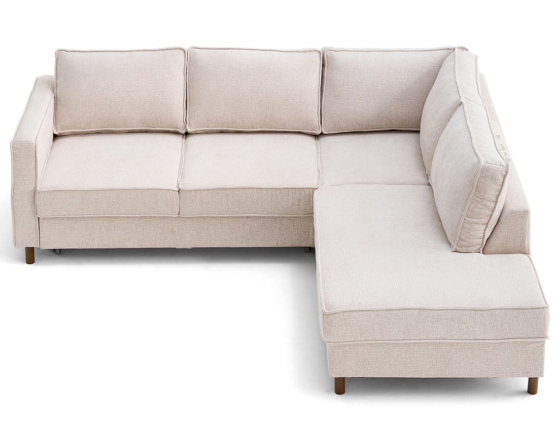 Canapé d'angle droit 5 places convertible en tissu velours relief Jake