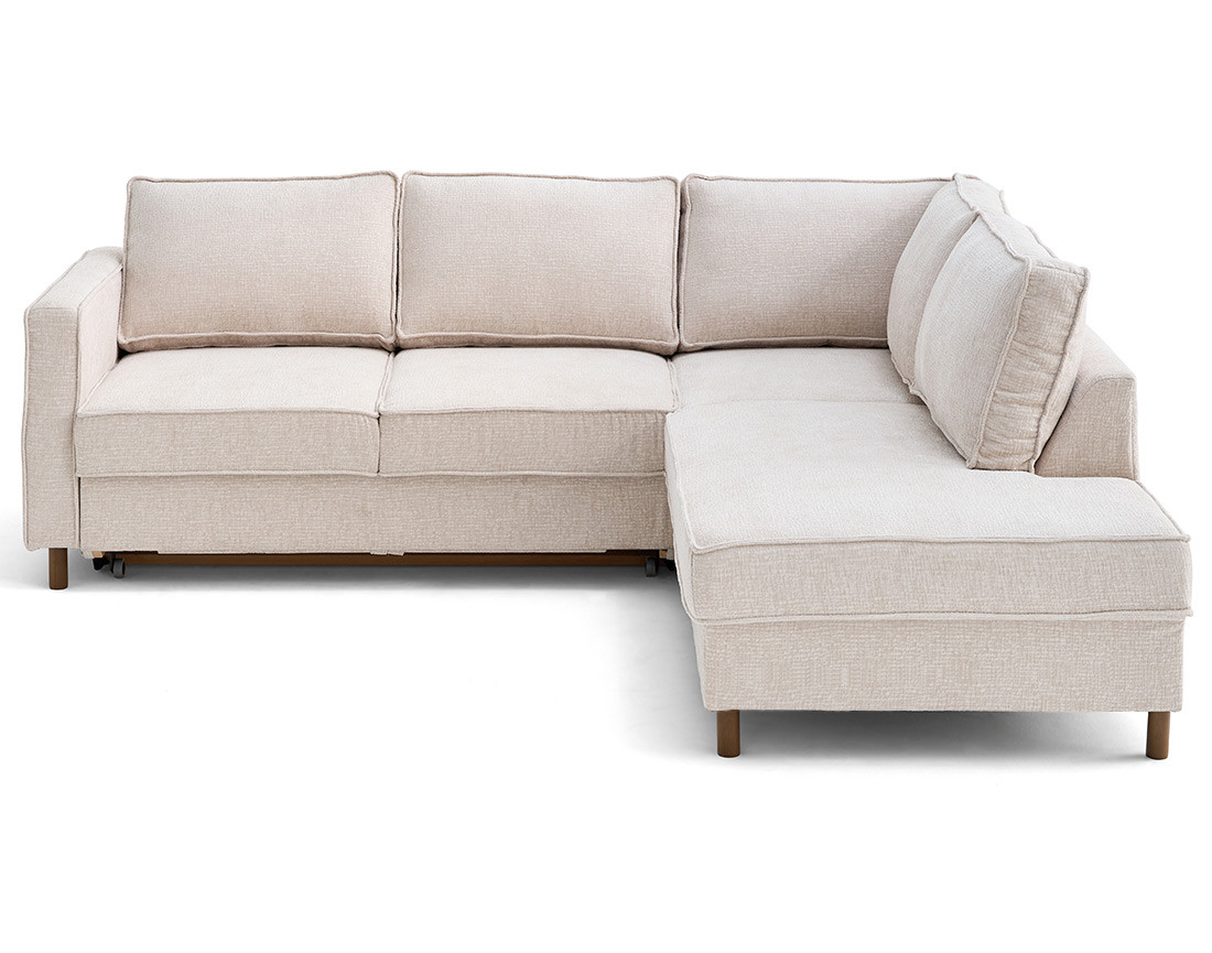 Canapé d'angle droit 5 places convertible en tissu velours relief Jake
